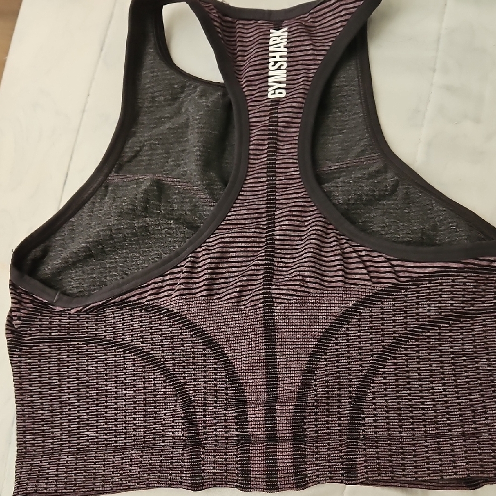 Gymshark Women's Racerback Sports Bra - Black and Pink Stripes